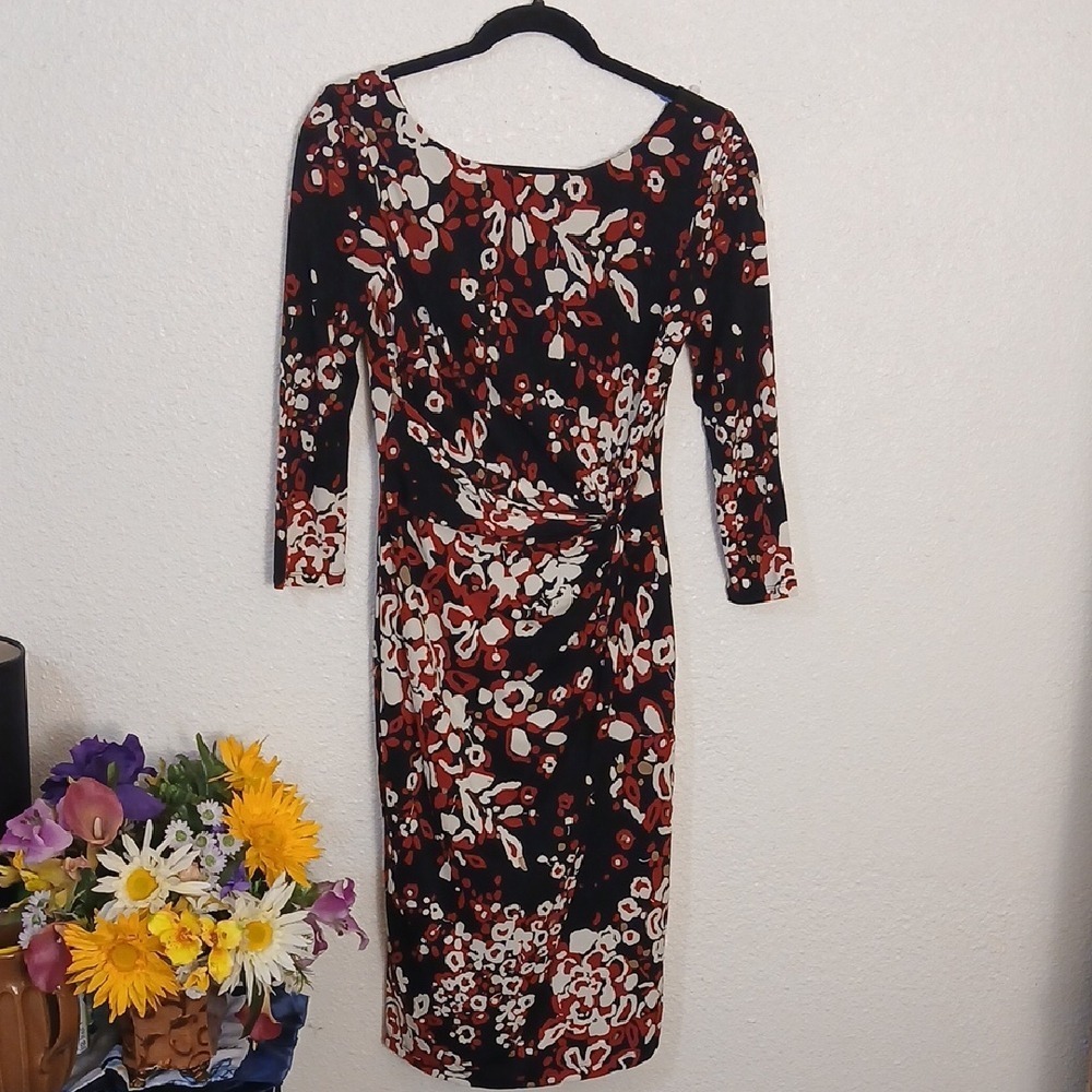 Evan Picone Black and Red Floral Long Sleeve Dress